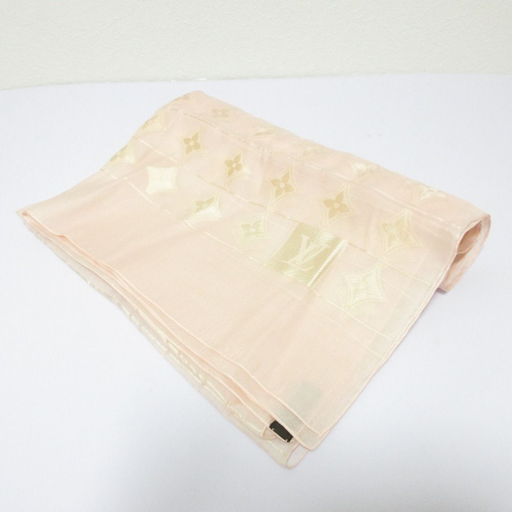 LOUIS VUITTON ルイヴィトン モノグラム 刺繍 シルクスカーフ ストール ピンク レディース 古着