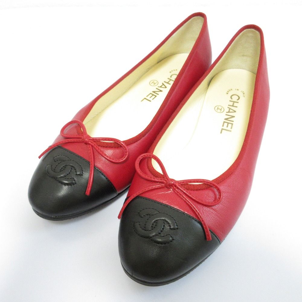 CHANEL シャネル バイ ココマーク バレリーナ パンプス サイズ37 1 2 C 24 5 cm相当 レッド ブラック レディース 古着