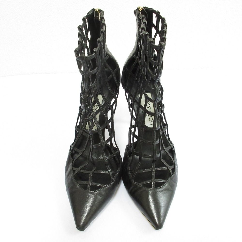 JIMMY CHOO ジミーチュウ メッシュ レザー ブーティ ショートブーツ サイズ37 24 cm相当 ブラック レディース 古着