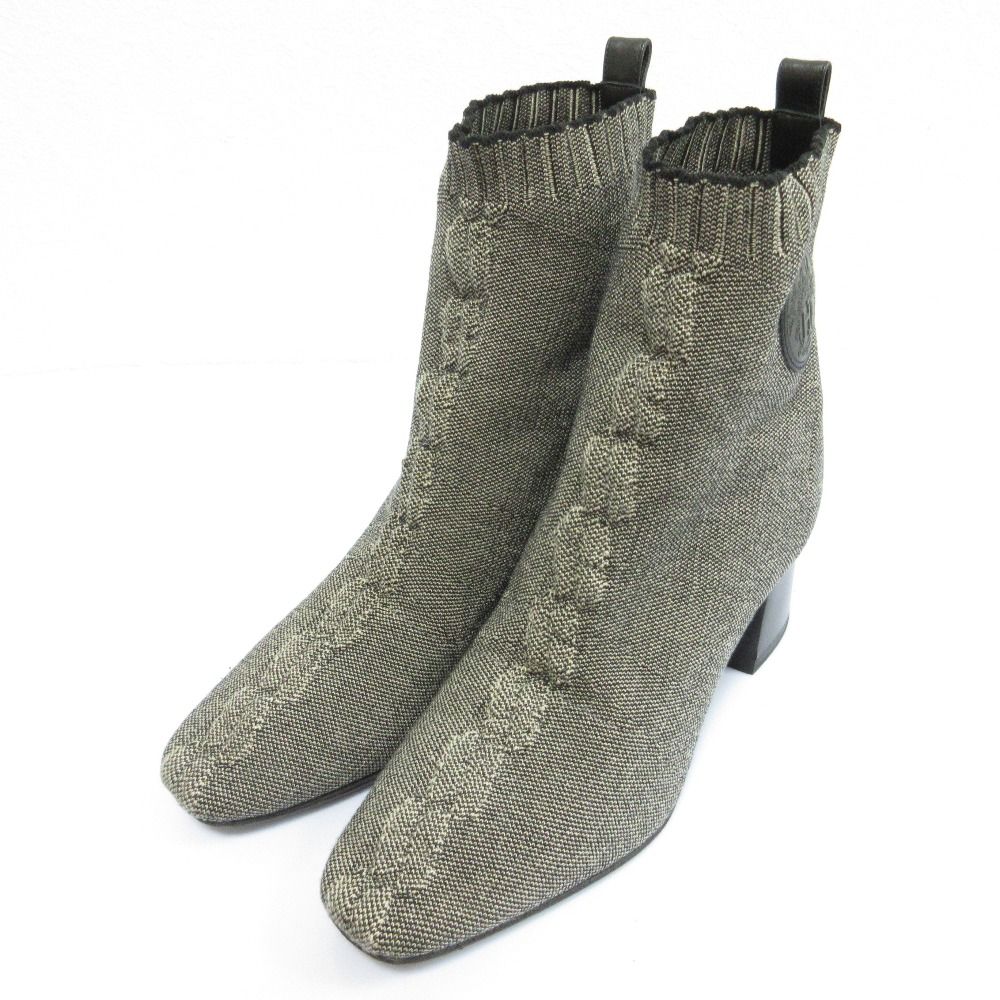 HERMES エルメス ヴォルヴェール ニット ショートブーツ サイズ37 24 cm相当 グレー レディース 古着