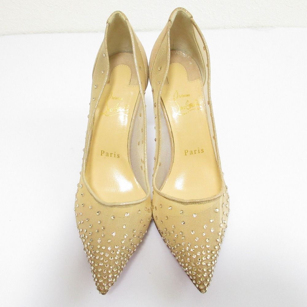 Christian Louboutin クリスチャンルブタン Follies Strass 100 スワロフスキー パンプス サイズ36 1 2 23.5 cm相当 ベージュ レディース 古着