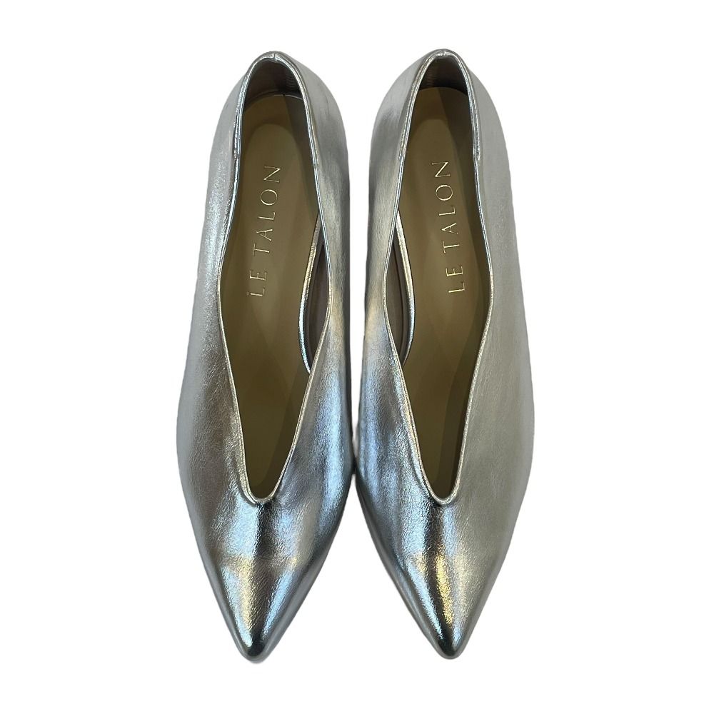 LE TALON ルタロン Vカット ポインテッドトゥ パンプス 24 cm シルバー レディース 古着