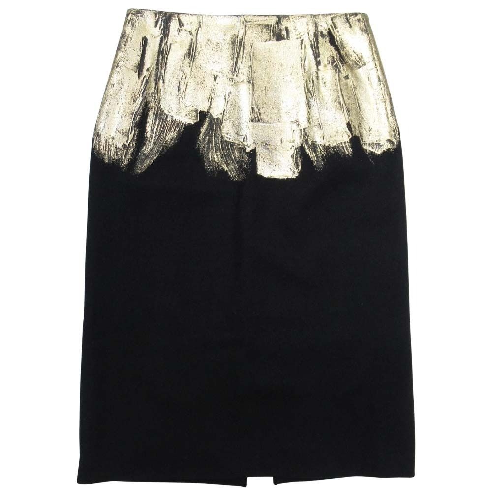 23aw DRIES VAN NOTEN ドリスヴァンノッテン SALBY LONG HP ウールメルトン ミモレスカート 38 ブラック×ゴールド レディース 古着