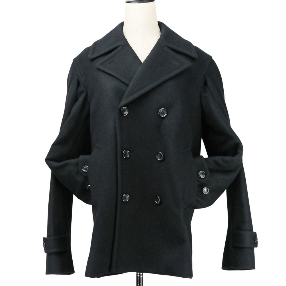 AD2025 COMME des GARCONS コムデギャルソン ウール メルトンダブルスリーブ Pコート XS ブラック メンズ レディース 古着