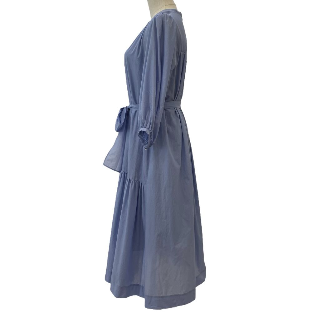 22 SS LOULOU ルルウィルビー ウエストリボン 長袖 ロング ワンピース 2 ライトブルー レディース 古着