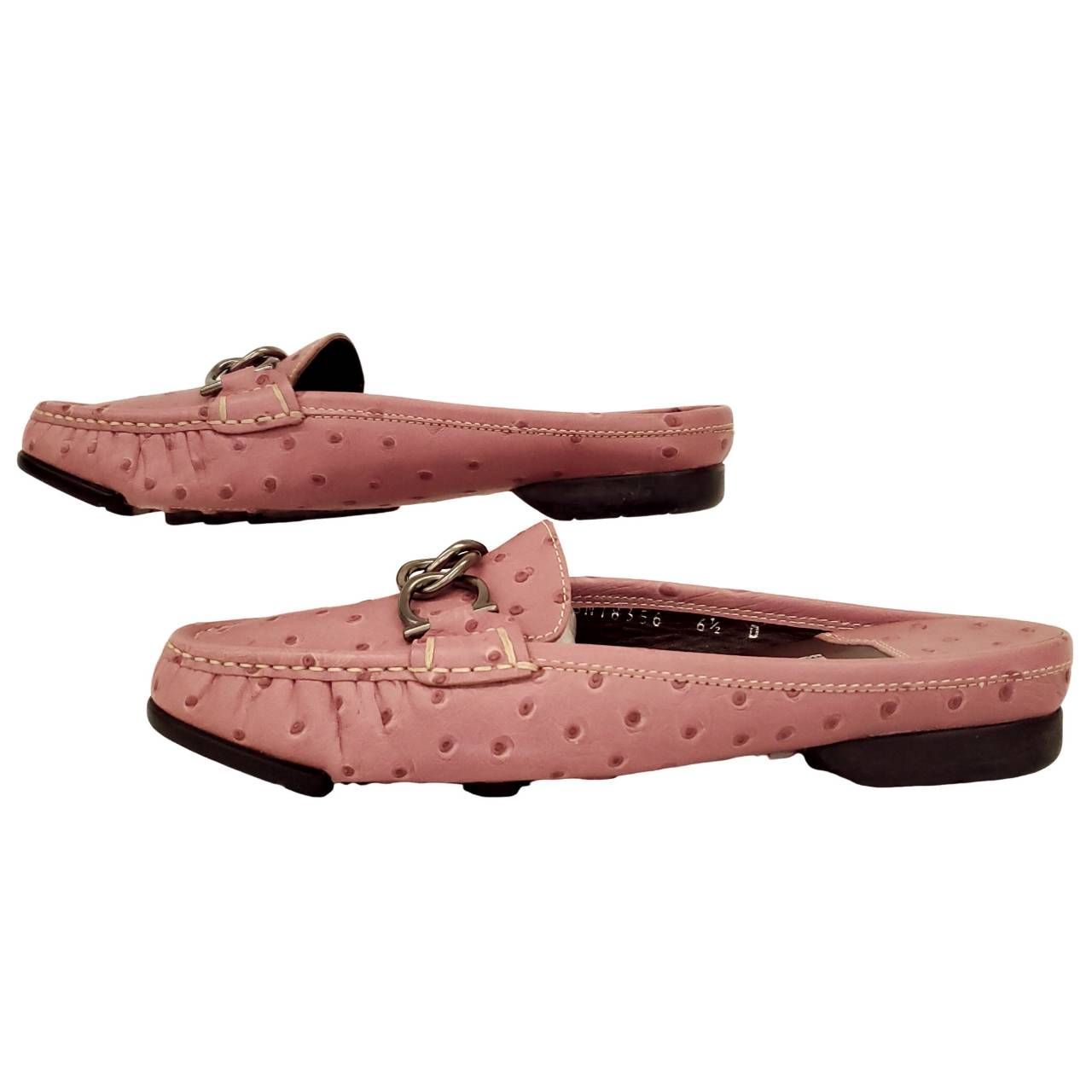 【ほぼ未使用】Salvatore Ferragamo ガンチーニスリッパ ピンク サルヴァトーレフェラガモ ガンチーニ スリッパ オーストリッチ ローズ