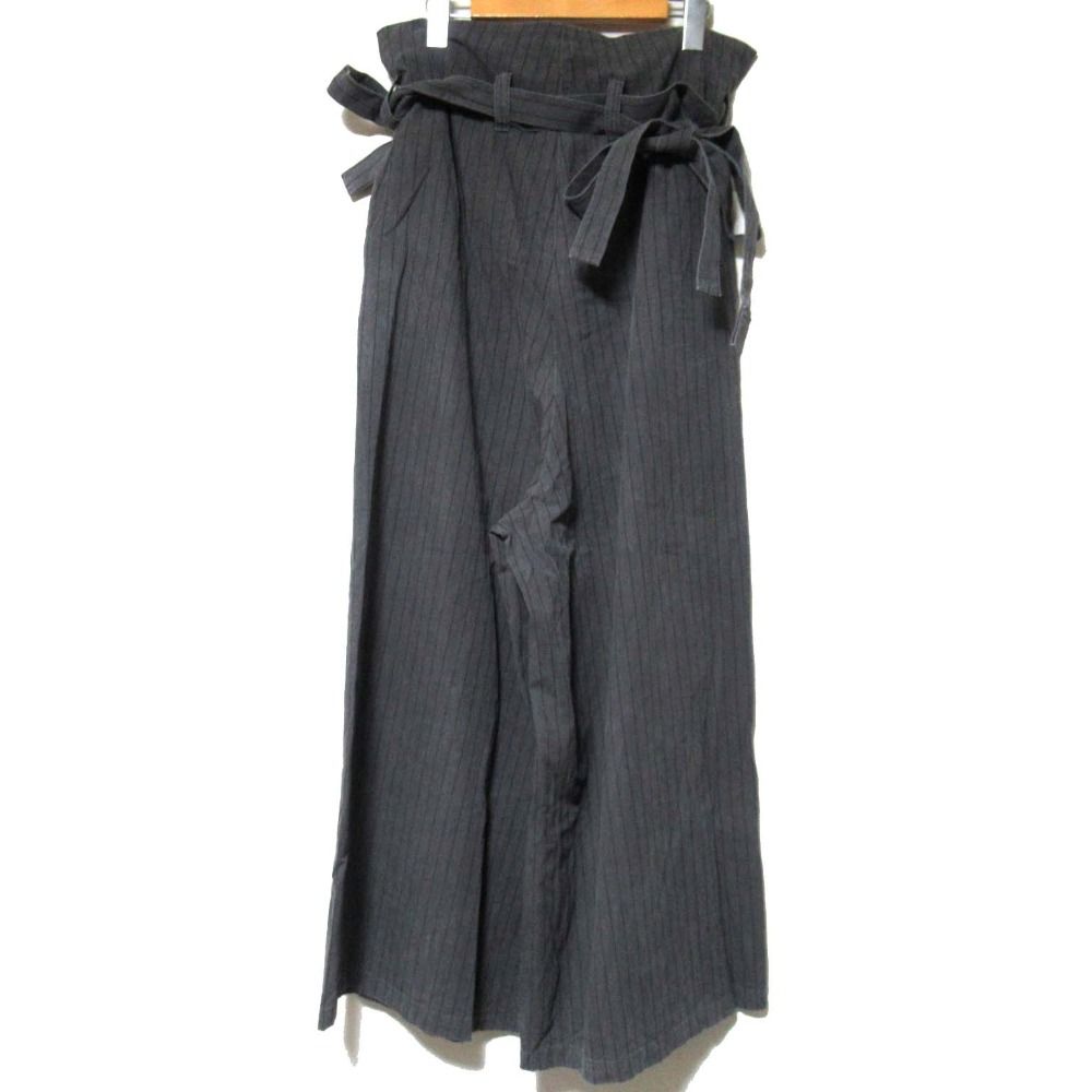 22SS LIMI feu リミフゥ ヨウジヤマモト ピンストライプ柄 リネンラミーブレンド ベルテッド ワイドパンツ サイズ2 グレー レディース 古着