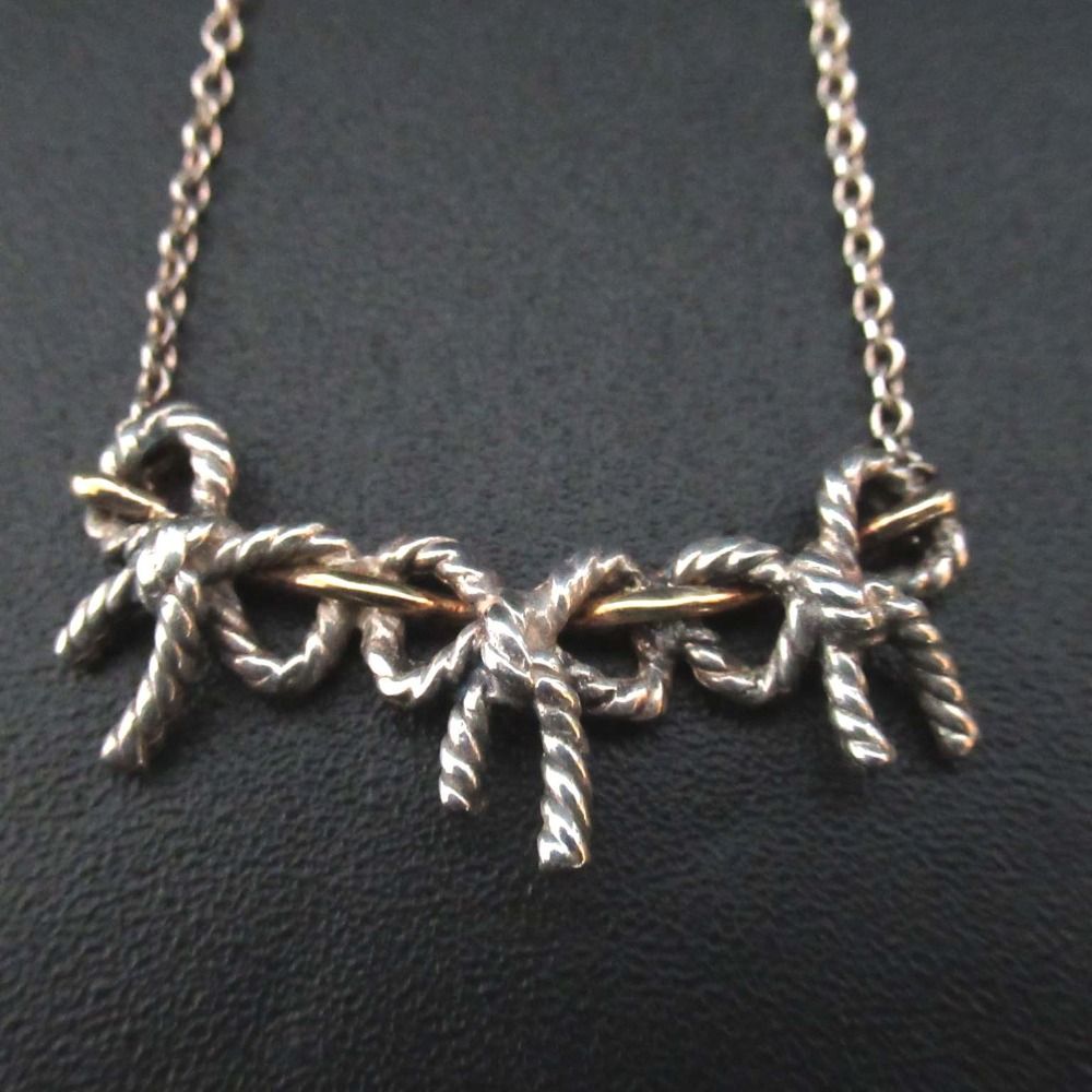 Tiffany-co ティファニー トリプルリボン ネックレス 925SV×750 シルバー×ゴールド レディース 古着