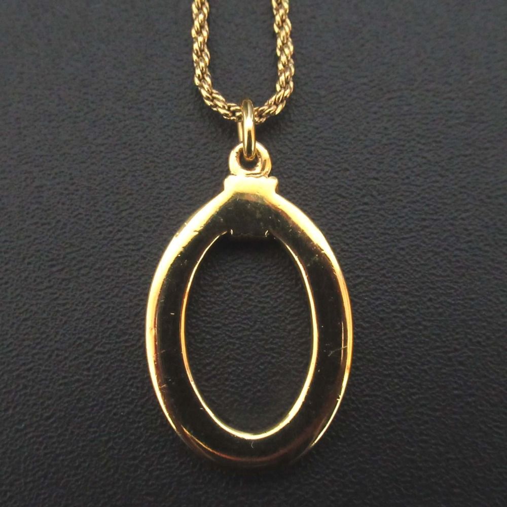 Christian Dior クリスチャンディオール オーバルロゴ ネックレス ペンダント GP ゴールド レディース 古着