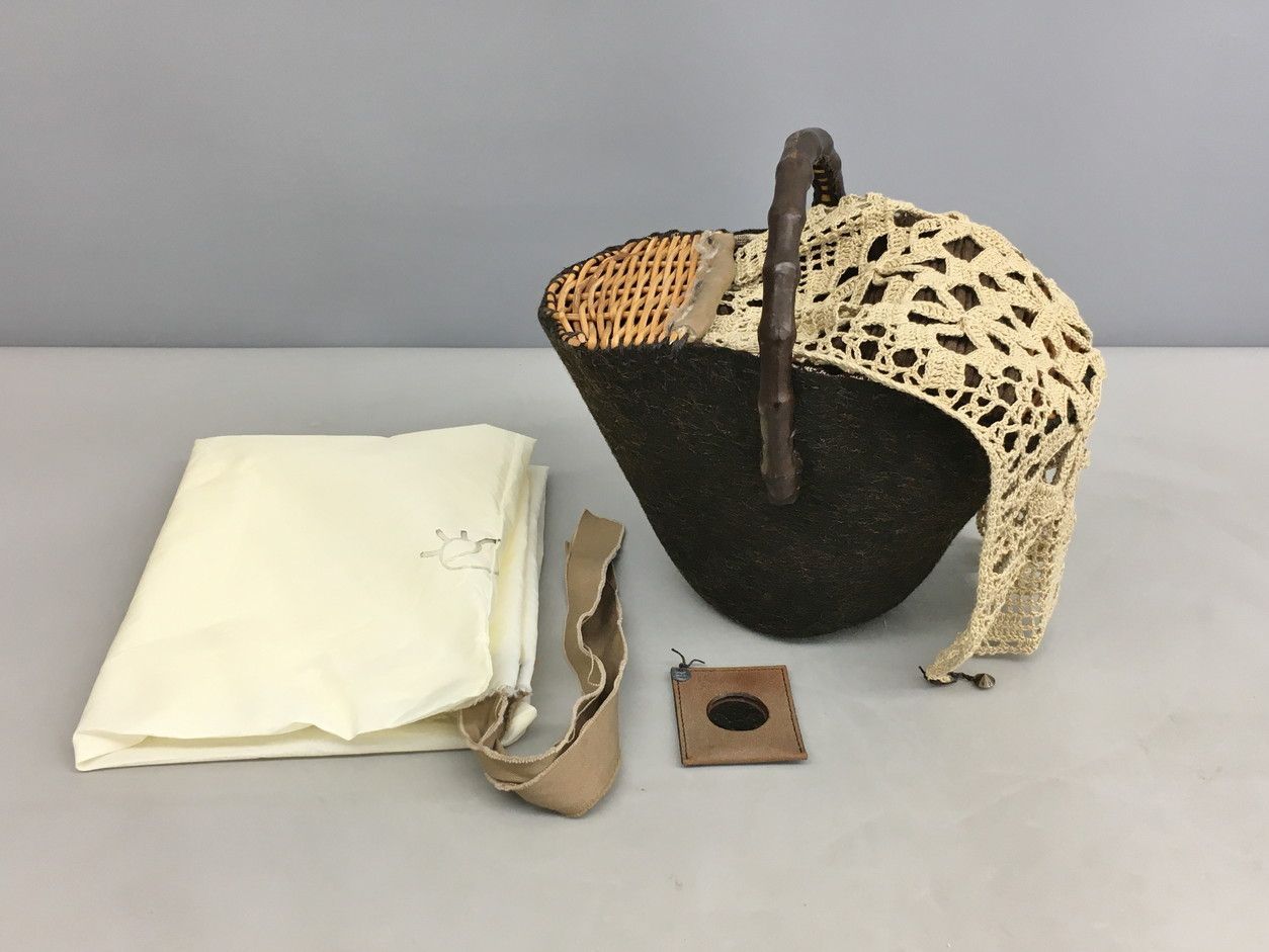 エバゴス ebagos かごバッグ 籐 フェルト ハンドバッグ ミラー 保存袋付き 2510LS285