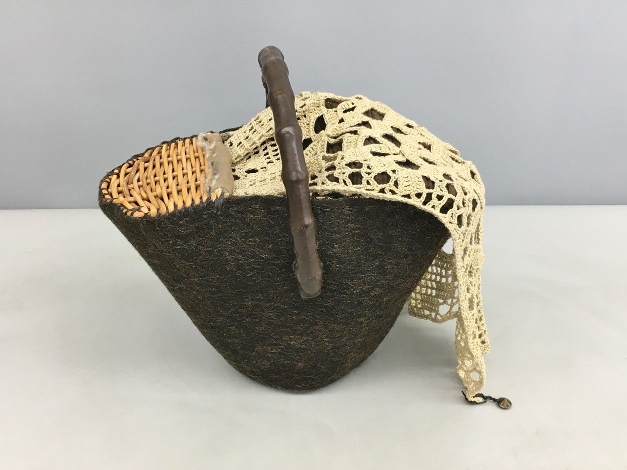 エバゴス ebagos かごバッグ 籐 フェルト ハンドバッグ ミラー 保存袋付き 2510LS285