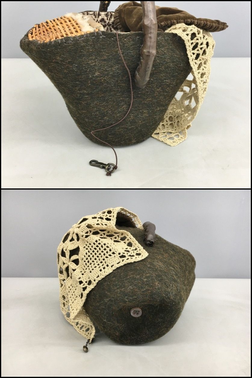  エバゴス ebagos かごバッグ 籐 フェルト ハンドバッグ ミラー 保存袋付き かごバッグ バッグ