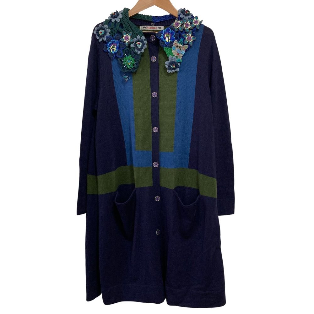 OLLEBOREBLA ALBEROBELLO オレボレブラ アルベロベロ ぶたさん ビジュー ロングニット カーディガン ネイビー レディース 古着