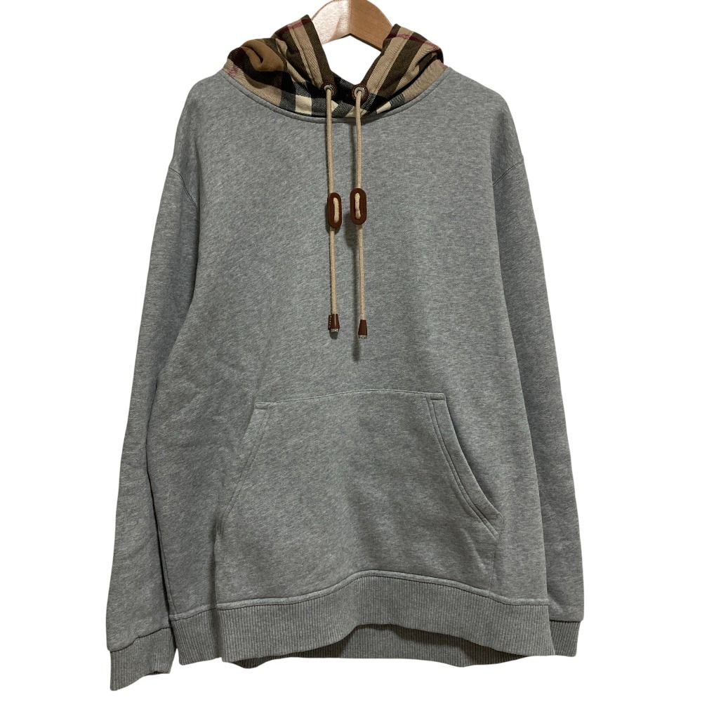 BURBERRY バーバリー ノバチェックフーディー 裏起毛 スウェットパーカー Lサイズ グレー メンズ 古着