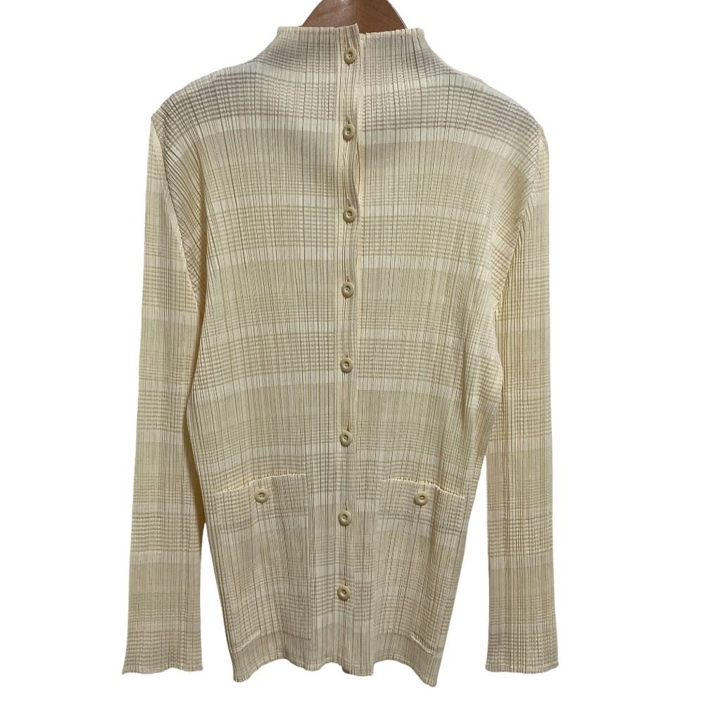 PLEATS PLEASE ISSEY MIYAKE プリーツプリーズ イッセイミヤケ チェック シャツカーディガン PP61-J0665 size4 ライトベージュ レディース 古着