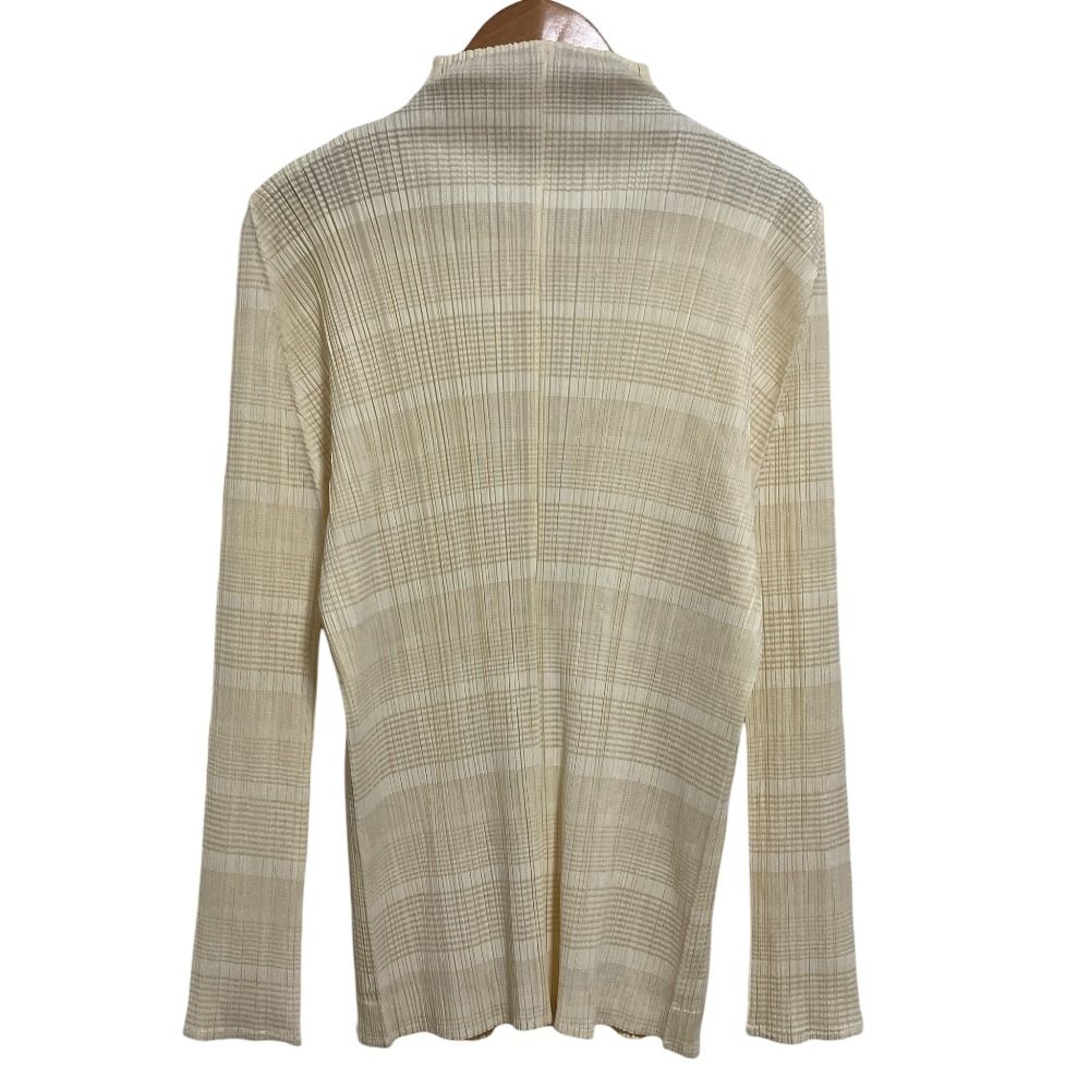  PLEATS PLEASE ISSEY MIYAKE プリーツプリーズ イッセイミヤケ チェック シャツカーディガン PP 61-J 0665 size 4 ライトベージュ レディース 古着 長袖 カーディガン ボレロ アンサンブル