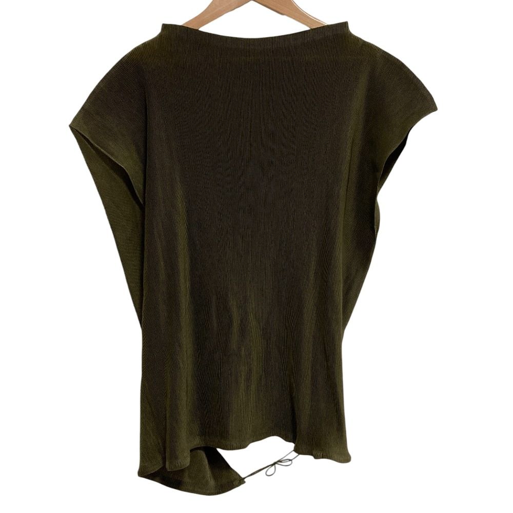 PLEATS PLEASE ISSEY MIYAKE プリーツプリーズ イッセイミヤケ ドローコード ワイドシャツ PP43FK301 size3 カーキ レディース 古着