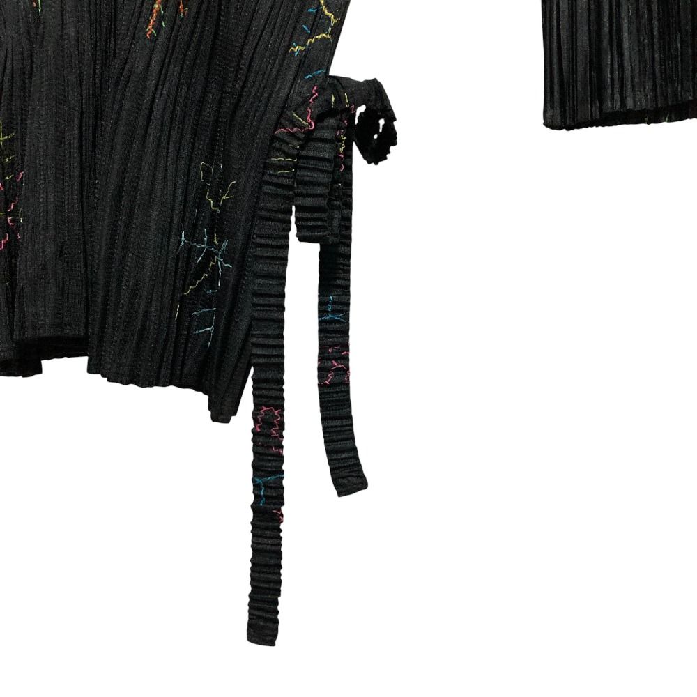  PLEATS PLEASE ISSEY MIYAKE プリーツプリーズ イッセイミヤケ 雪の結晶 エンブロイダリーシャツ PP 53-JJ 722 サイズ3 ブラック レディース 古着 五分袖 七分袖 シャツ ブラウス