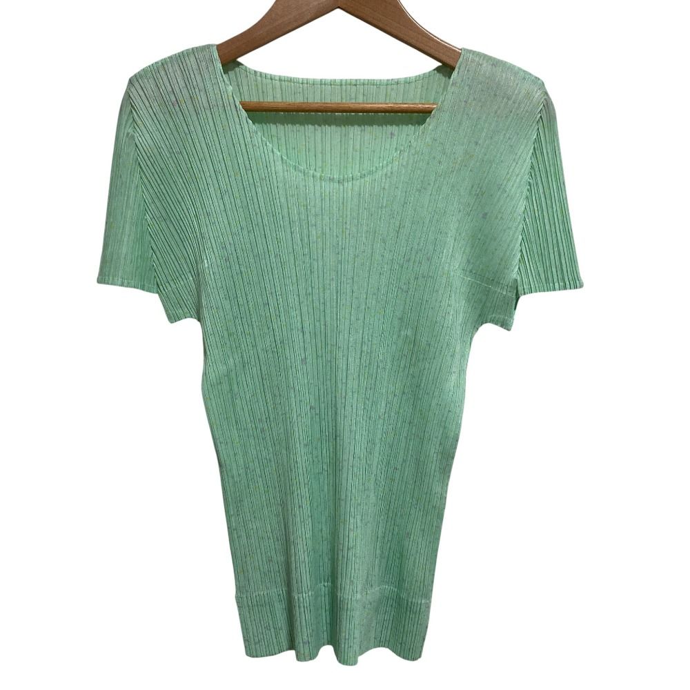 PLEATS PLEASE ISSEY MIYAKE プリーツプリーズ イッセイミヤケ ショートスリーブカットソー PP81-JK162 size3 ライトグリーン レディース 古着