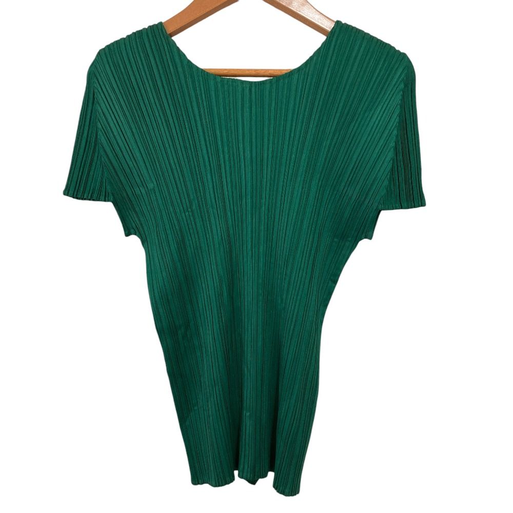 PLEATS PLEASE プリーツプリーズ イッセイミヤケ フリル ショートスリーブ カットソー PP63-JK121 サイズ3 グリーン レディース 古着 GINKGOPHARMACY_COM