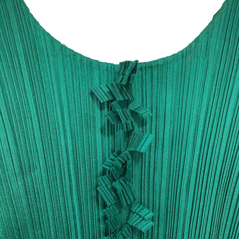 PLEATS PLEASE プリーツプリーズ イッセイミヤケ フリル ショートスリーブ カットソー PP63-JK121 サイズ3 グリーン レディース 古着