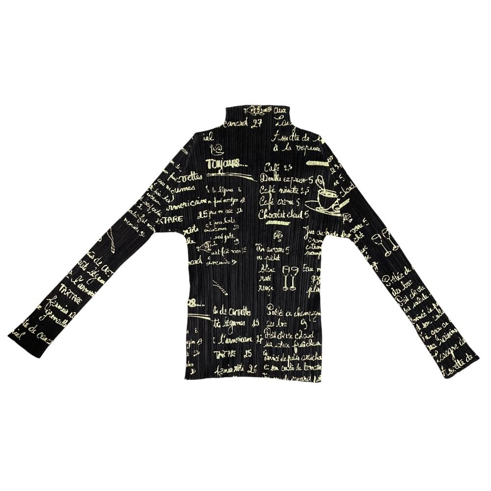 PLEATS PLEASE ISSEY MIYAKE プリーツプリーズ レシピメニュープリント ハイネックカットソー PP 41 JK 693 サイズ3 ブラウン レディース 古着