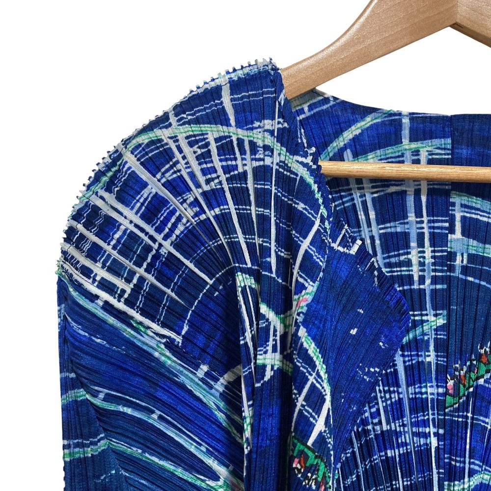 PLEATS PLEASE ISSEY MIYAKE プリーツプリーズ イッセイミヤケ ジェットコースター柄 カーディガン PP43-J0584 size3 ブルー レディース 古着