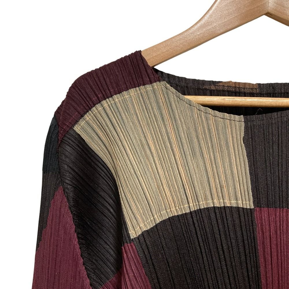 PLEATS PLEASE プリーツプリーズ イッセイミヤケ ブロック ロングスリーブ カットソー PP43-JK831 size4 ブラウン レディース 古着