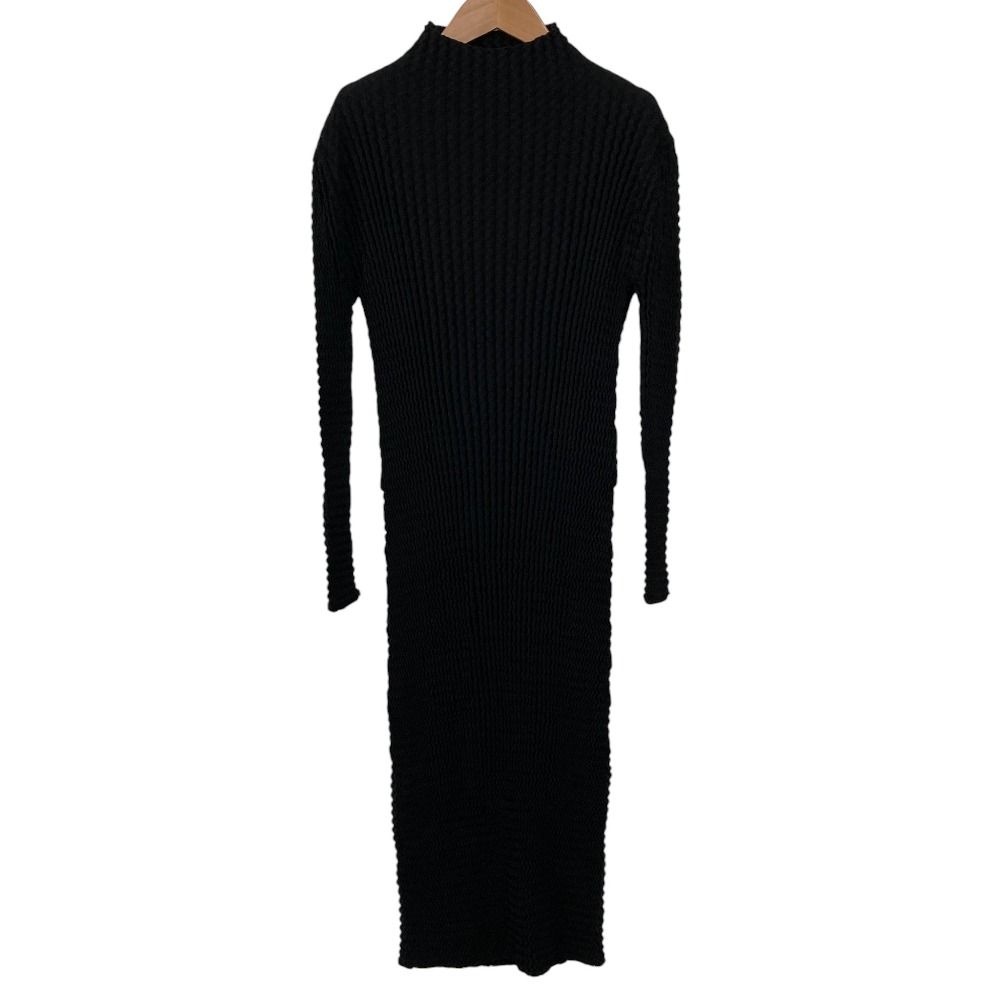 ISSEY MIYAKE イッセイミヤケ spongyシリーズ ハイネック ニットロング ワンピース IM23KH283 サイズ2 ブラック レディース 古着