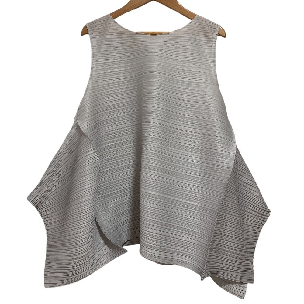 PLEATS PLEASE ISSEY MIYAKE プリーツプリーズ イッセイミヤケ バウンス ノースリーブ ブラウス PP 81-JK 601 3 ライトグレー レディース 古着