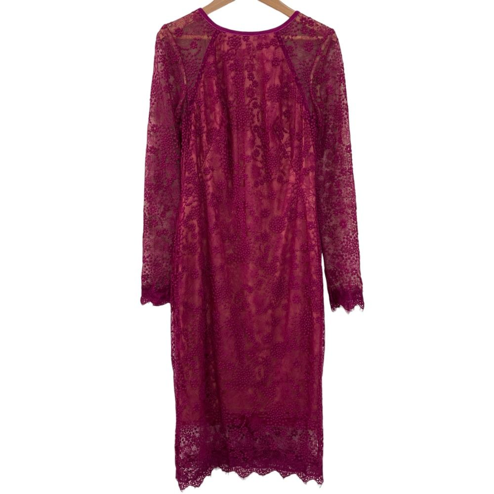TADASHI SHOJI タダシショージ エンブロイダリーレース パワーネットドレス ワンピース サイズ2 ピンク レディース 古着