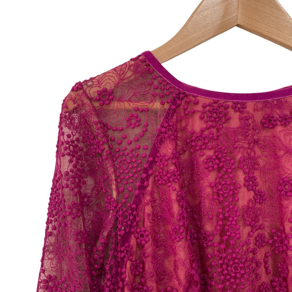 TADASHI SHOJI タダシショージ エンブロイダリーレース パワーネットドレス ワンピース サイズ2 ピンク レディース 古着