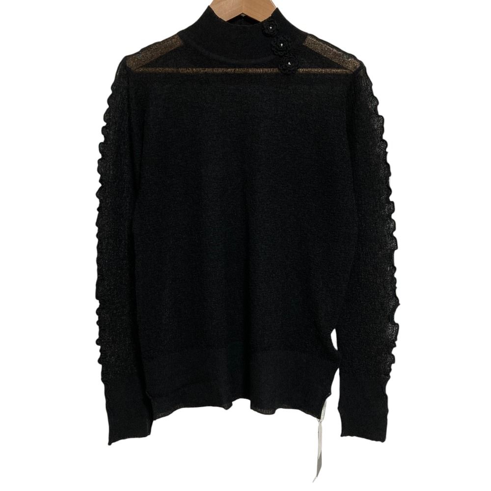 25SS INGEBORG インゲボルグ 細メローアクセント ハイネックニット セーター カットソー サイズ ブラック レディース 古着