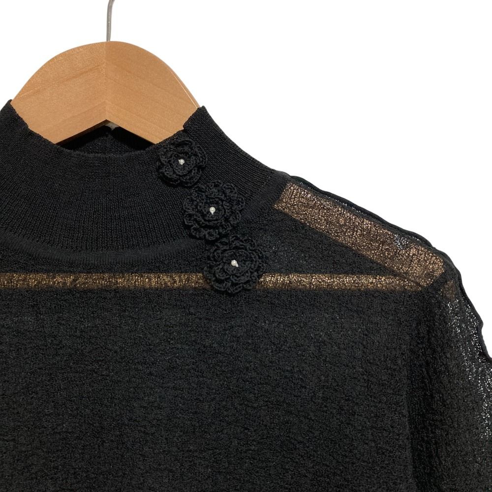 25SS INGEBORG インゲボルグ 細メローアクセント ハイネックニット セーター カットソー サイズ ブラック レディース 古着