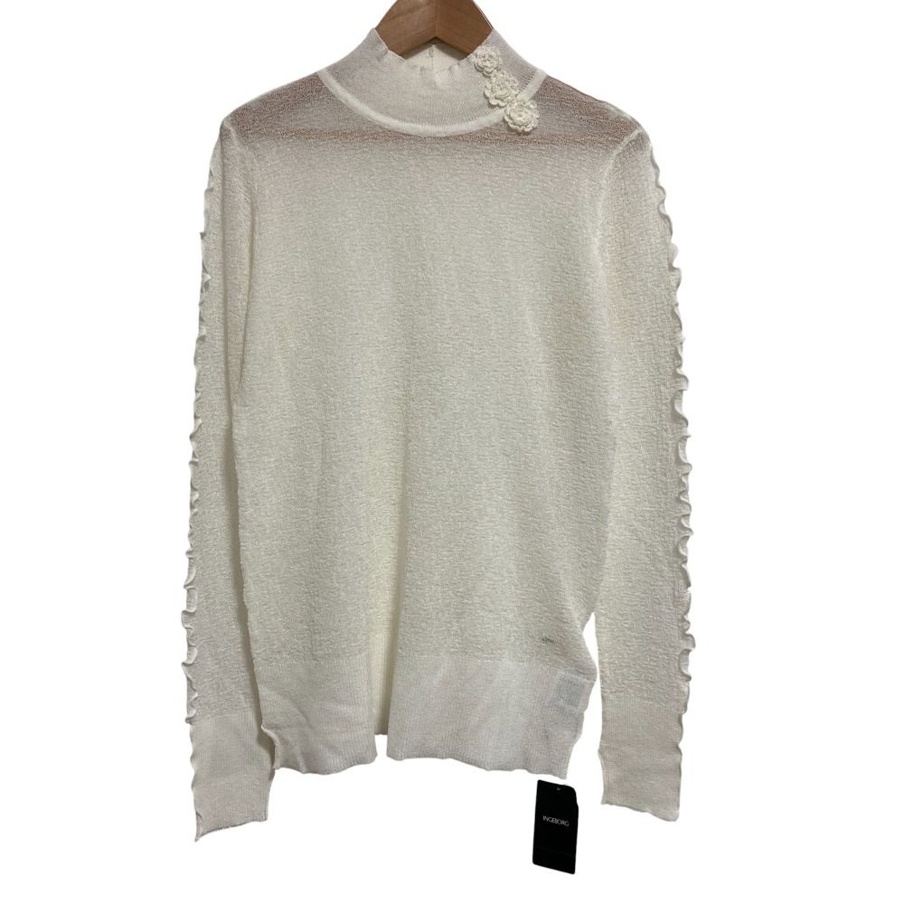 25SS INGEBORG インゲボルグ 細メローアクセント ハイネック ニット セーター カットソー サイズ ホワイト レディース 古着