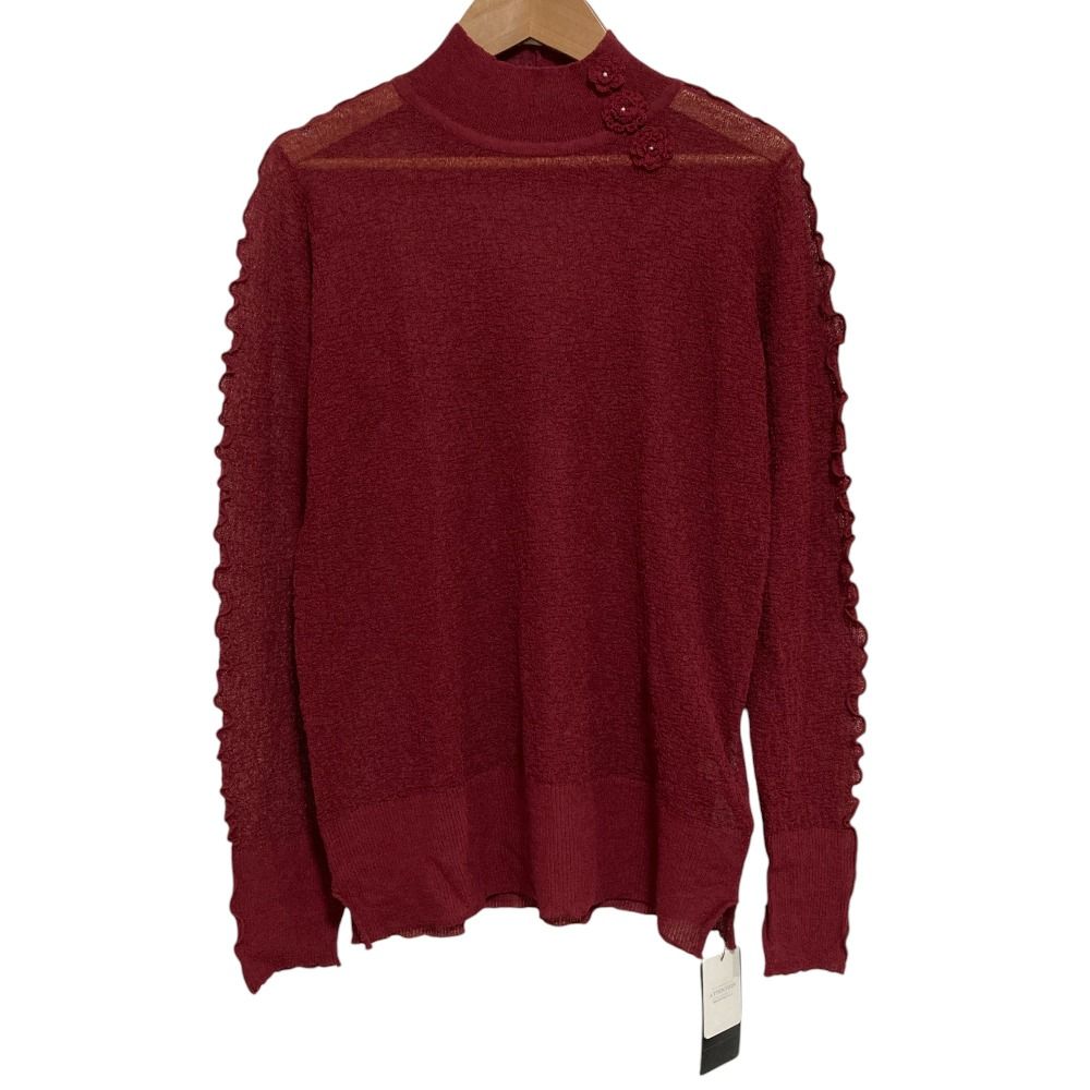 25SS INGEBORG インゲボルグ 細メローアクセント ハイネック ニット セーター カットソー サイズ ボルドー レディース 古着