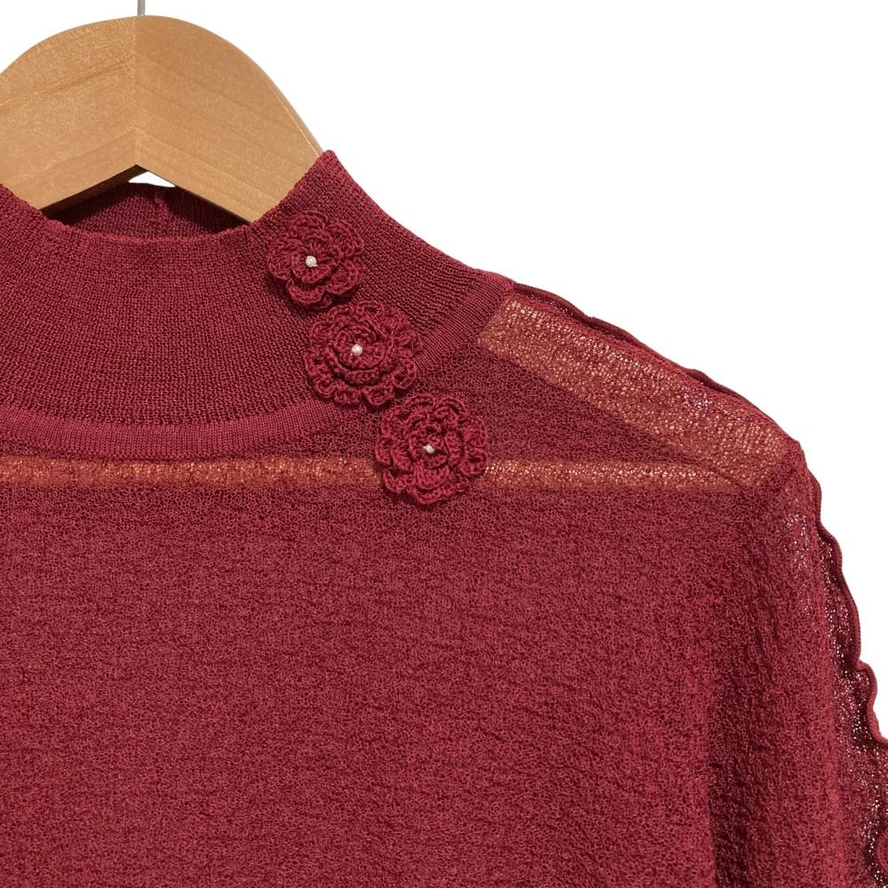 25SS INGEBORG インゲボルグ 細メローアクセント ハイネック ニット セーター カットソー サイズ ボルドー レディース 古着