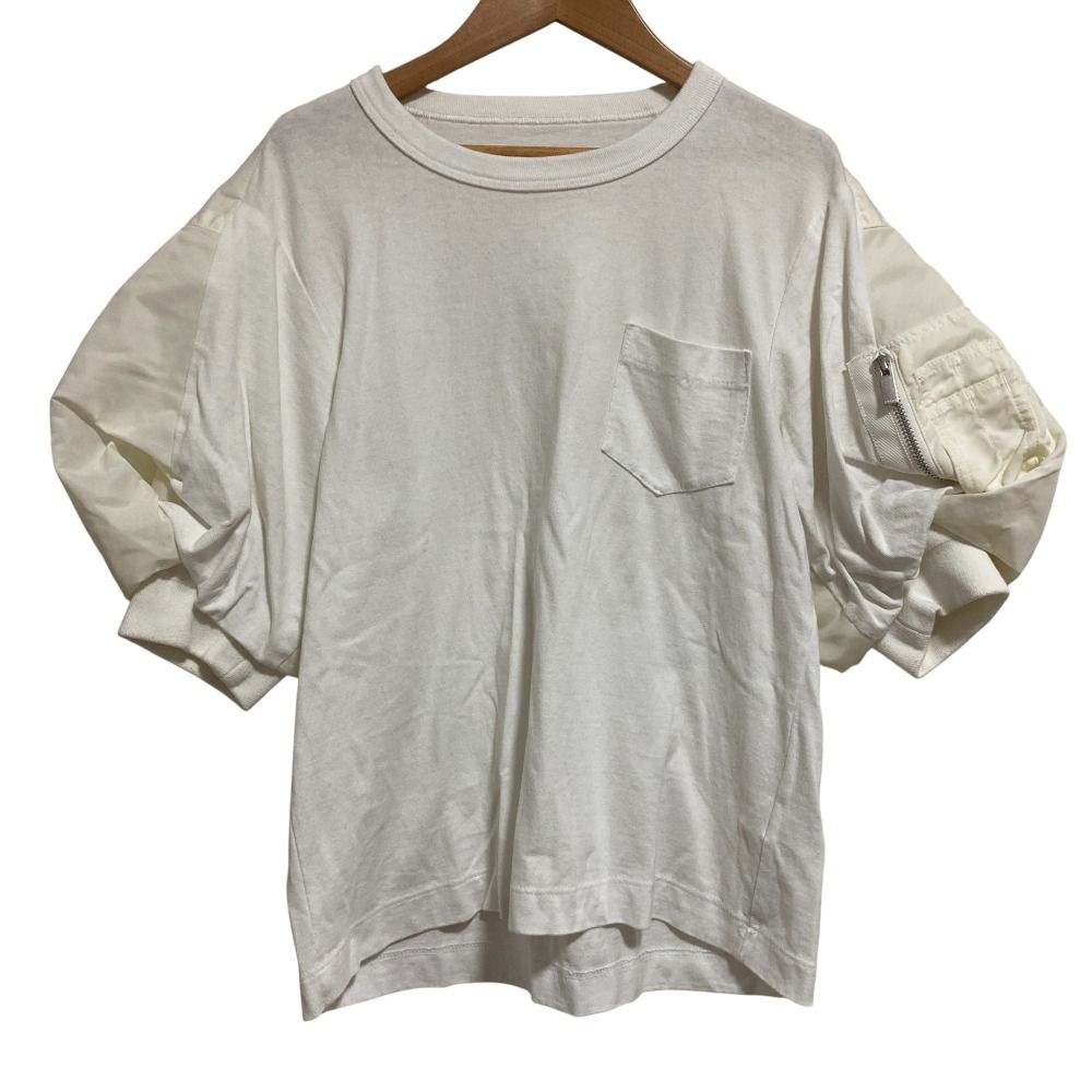 22SS sacai サカイ Nylon Twill Mi T-Shirt 異素材 切替 Tシャツ 22-06084 サイズ3 ホワイト レディース 古着