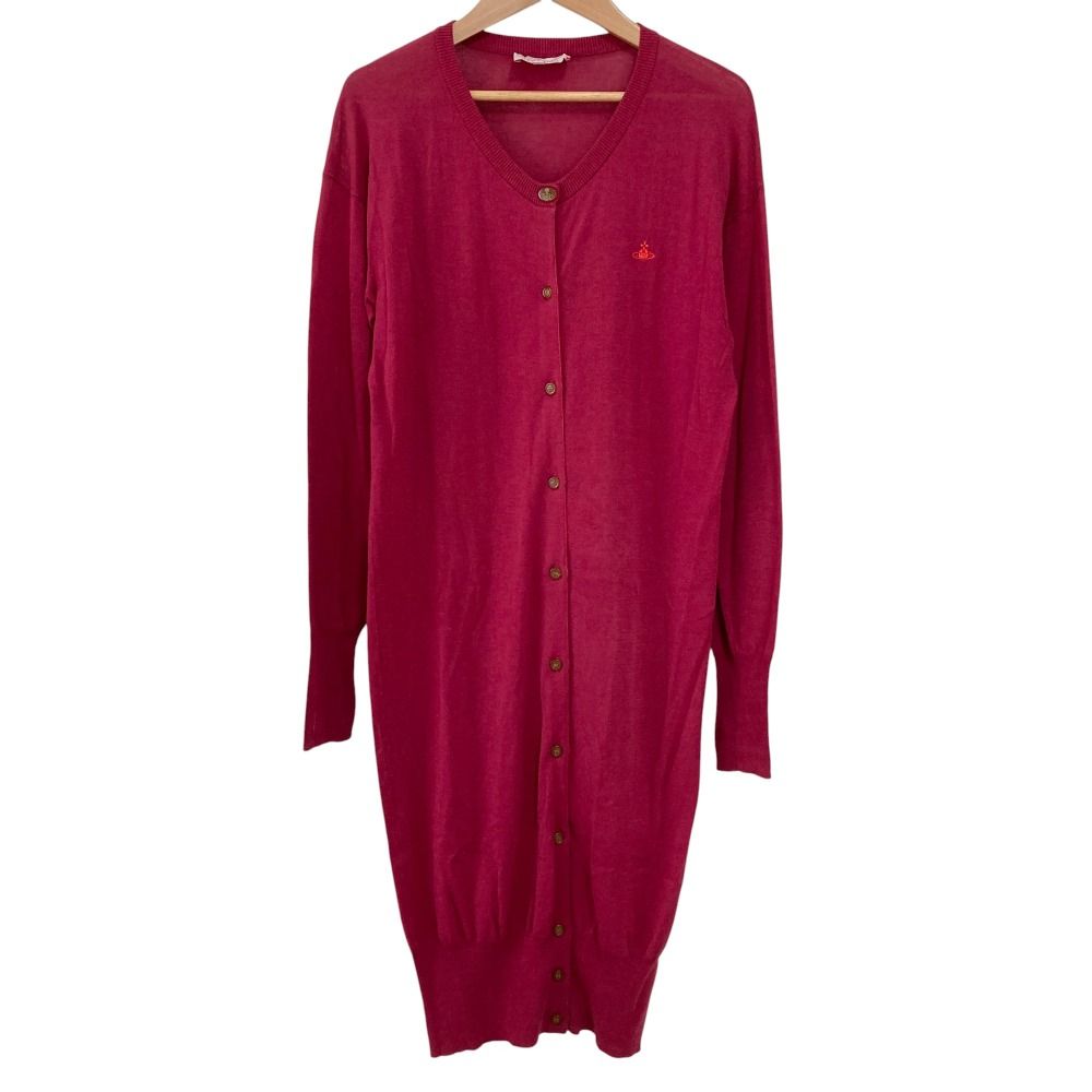 Vivienne Westwood ヴィヴィアンウエストウッド レッドレーベル オーブ刺繍 ロングニットカーディガン サイズ2 ピンク レディース 古着