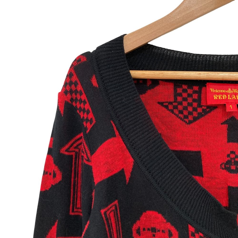 Vivienne Westwood RedLabel ヴィヴィアンウエストウッドレッドレーベル オーブジャガード ニットカーディガン サイズ1 ブラック レディース 古着