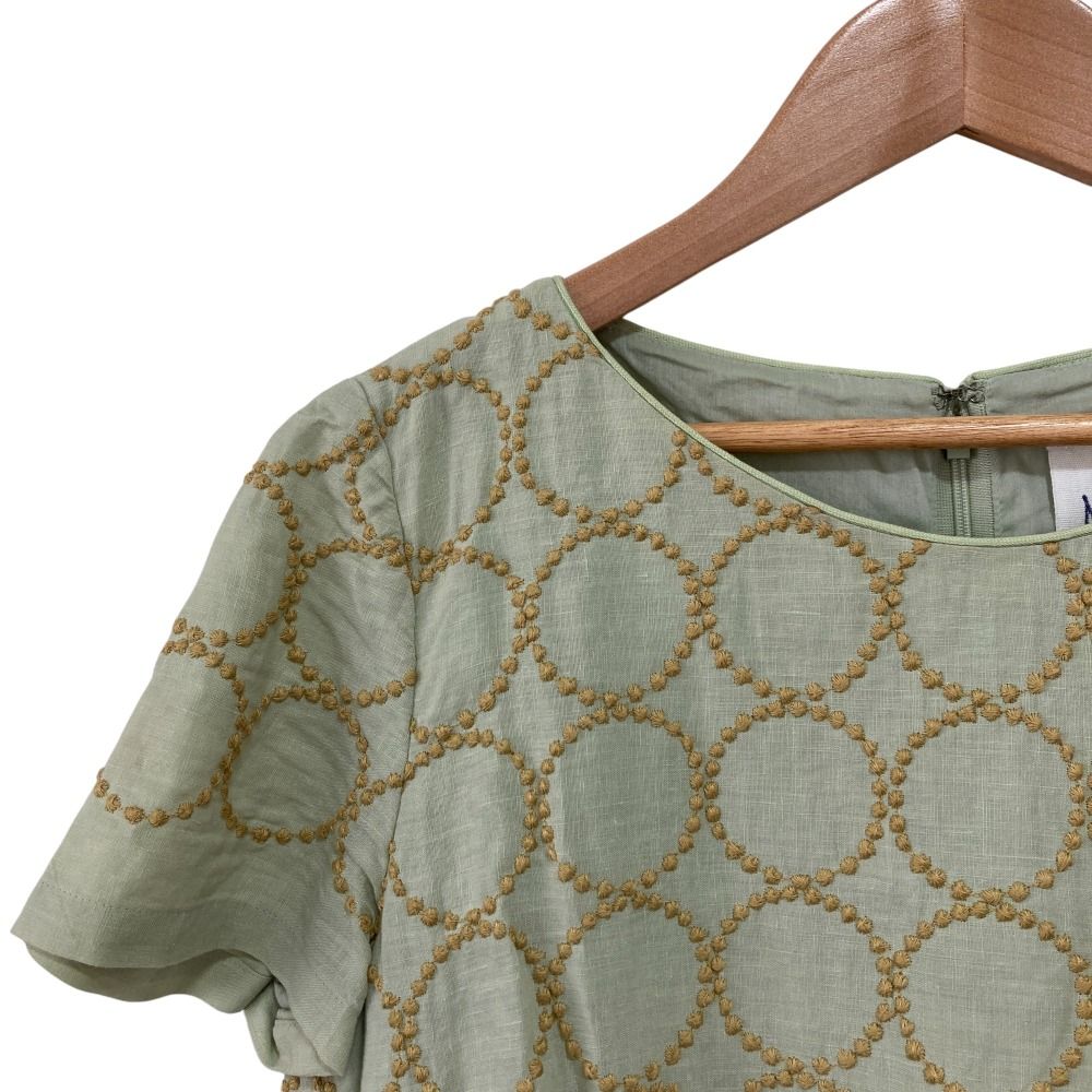 mina perhonen ミナペルホネン ランドリー tambourine タンバリン リネン 半袖ワンピース rs 3056 グリーン レディース 古着