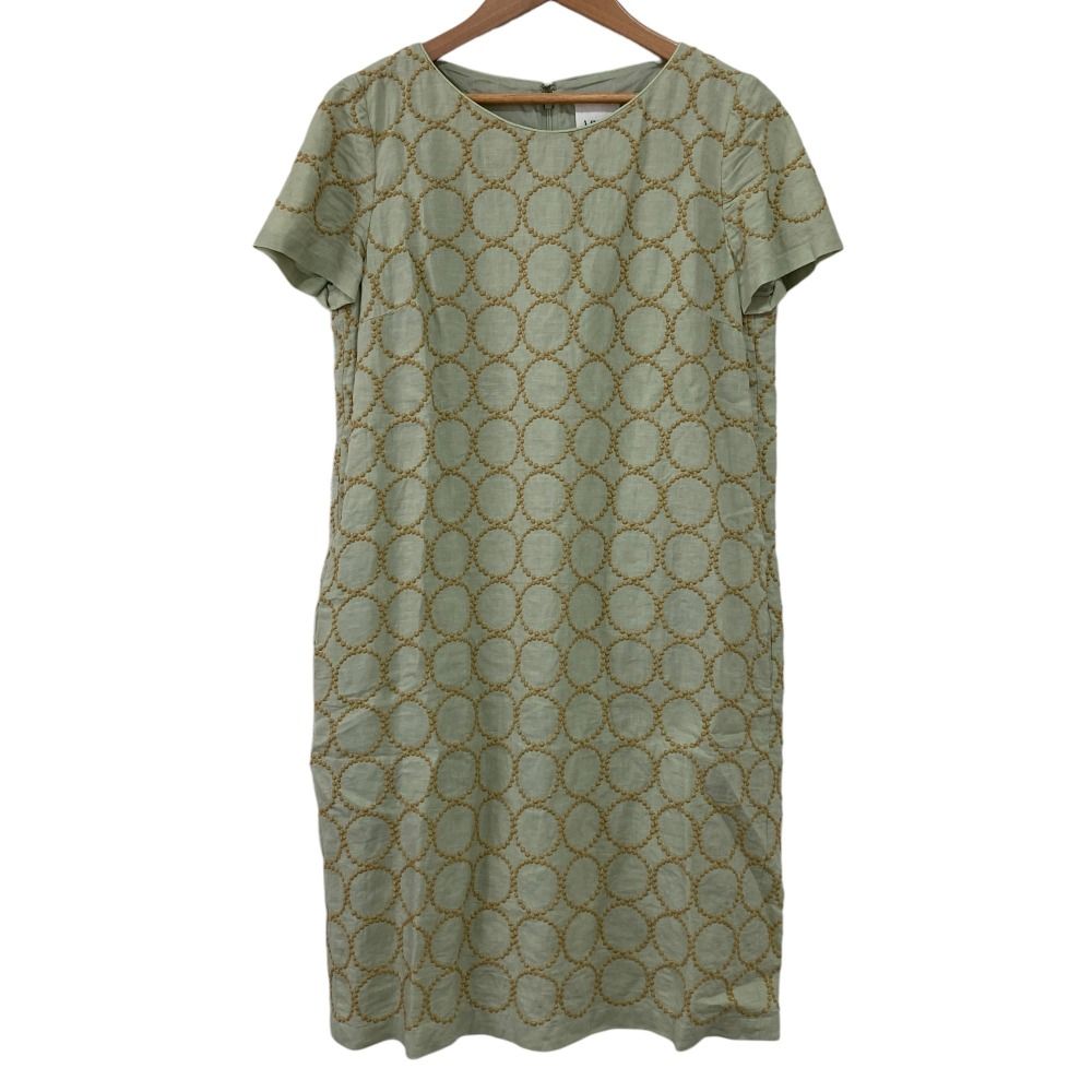 mina perhonen ミナペルホネン ランドリー tambourine タンバリン リネン 半袖ワンピース rs3056 グリーン レディース 古着