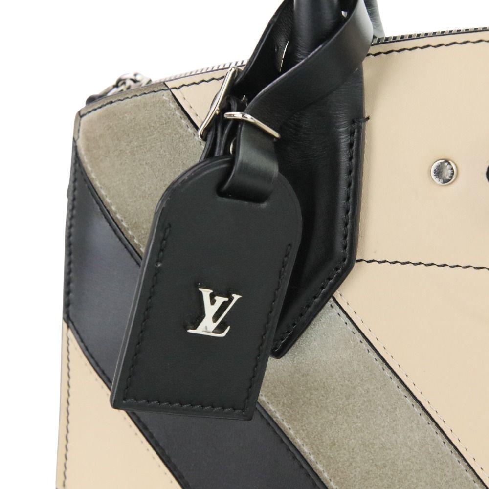 LOUIS VUITTON ルイヴィトン シティスティーマー MM Vステッチ レザー トートバッグ ハンドバッグ ブラック レディース 古着