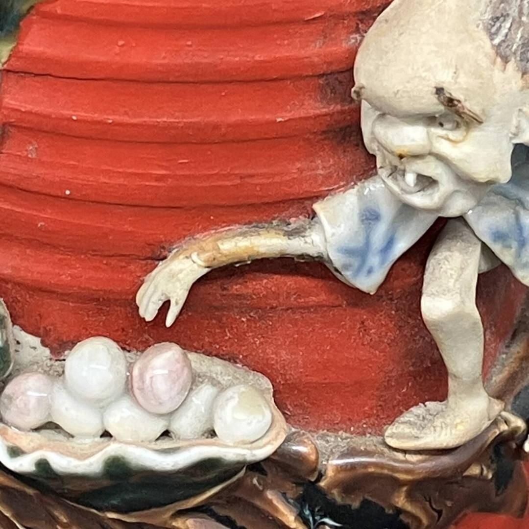 ※訳あり　隅田焼　石黒 香二造　高浮彫 人物図 辰砂釉　マグカップ　明治期 隅田焼 石黒 香二造 高浮彫 人物図 辰砂釉 マグカップ 明治期 明治期