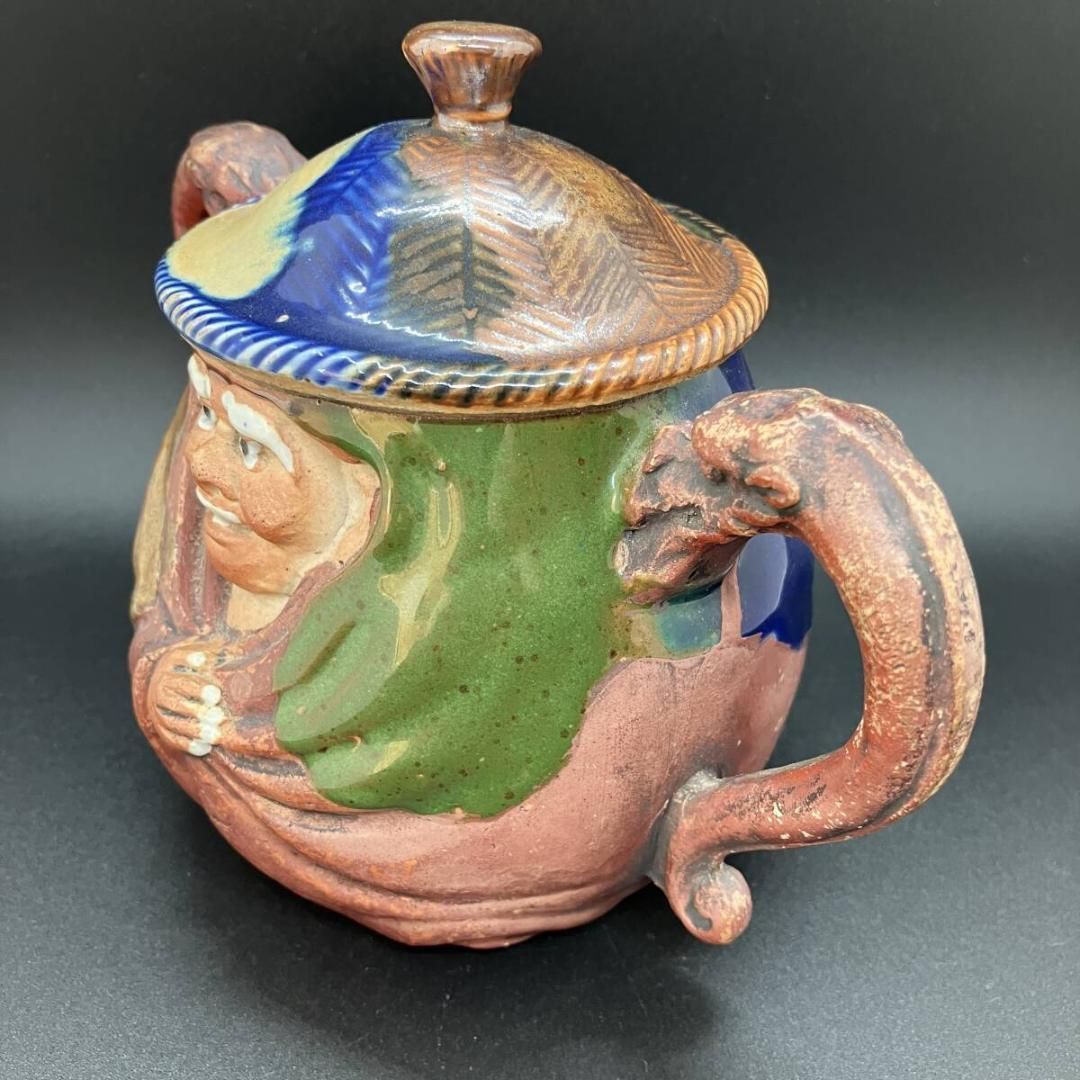 明治期 隅田焼 蓋物 井上良斎作 色絵人物形 東京焼 アンティーク 古