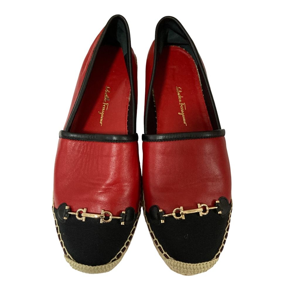 Salvatore Ferragamo サルヴァトーレフェラガモ ガンチーニ ビット エスパドリーユ スリッポン size 6.5 24 cm相当 レッド レディース 古着