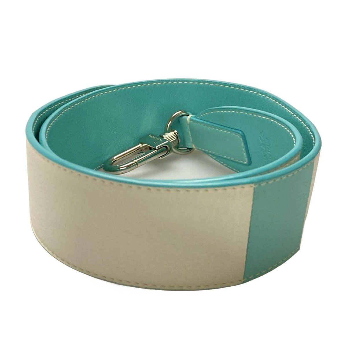 TIFFANY-Co. ティファニー ショルダーストラップ ティファニーブルー×アイボリー レザー