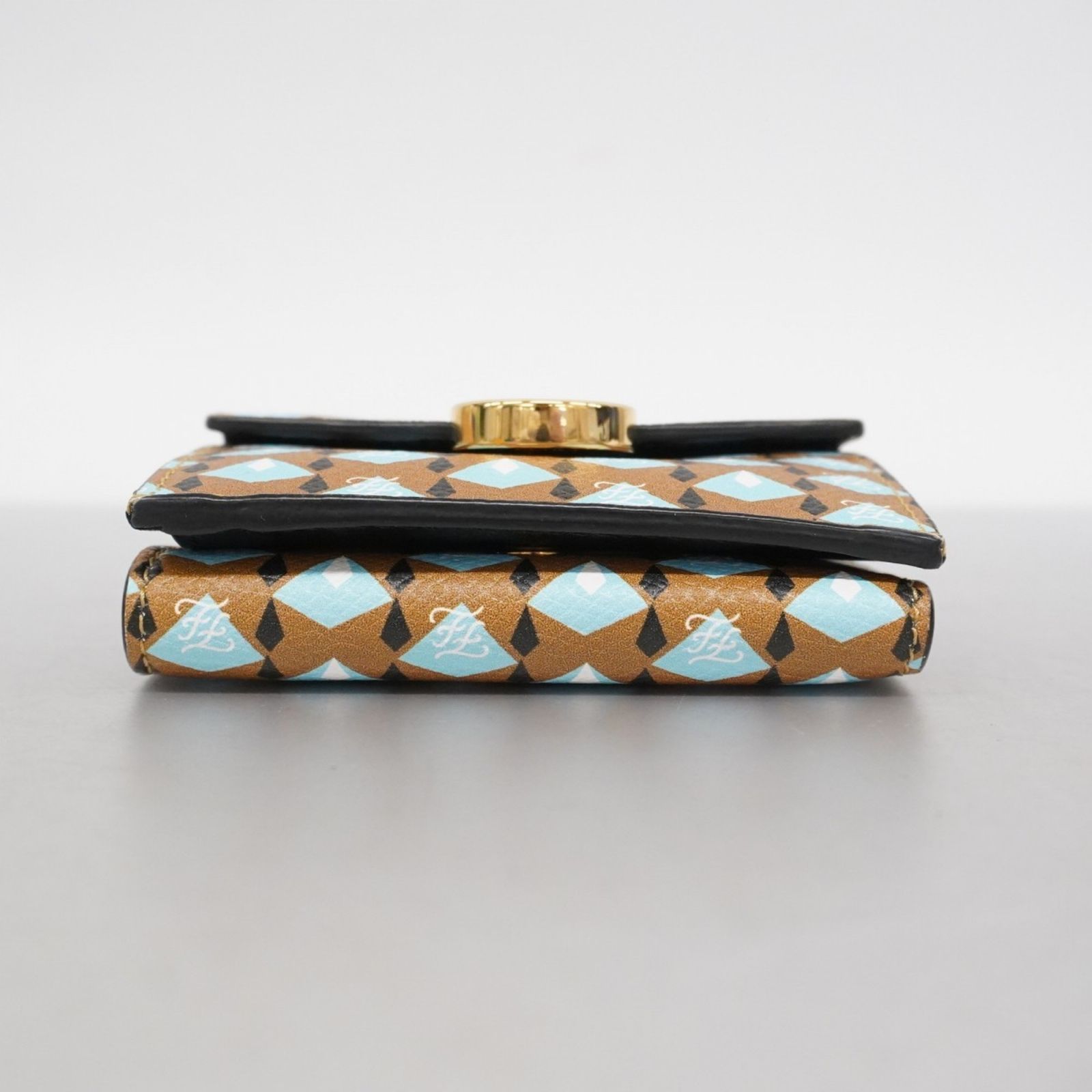 フェンディ Fendi 三つ折り財布 エフ イズ レザー ブラウン ブルー レディース