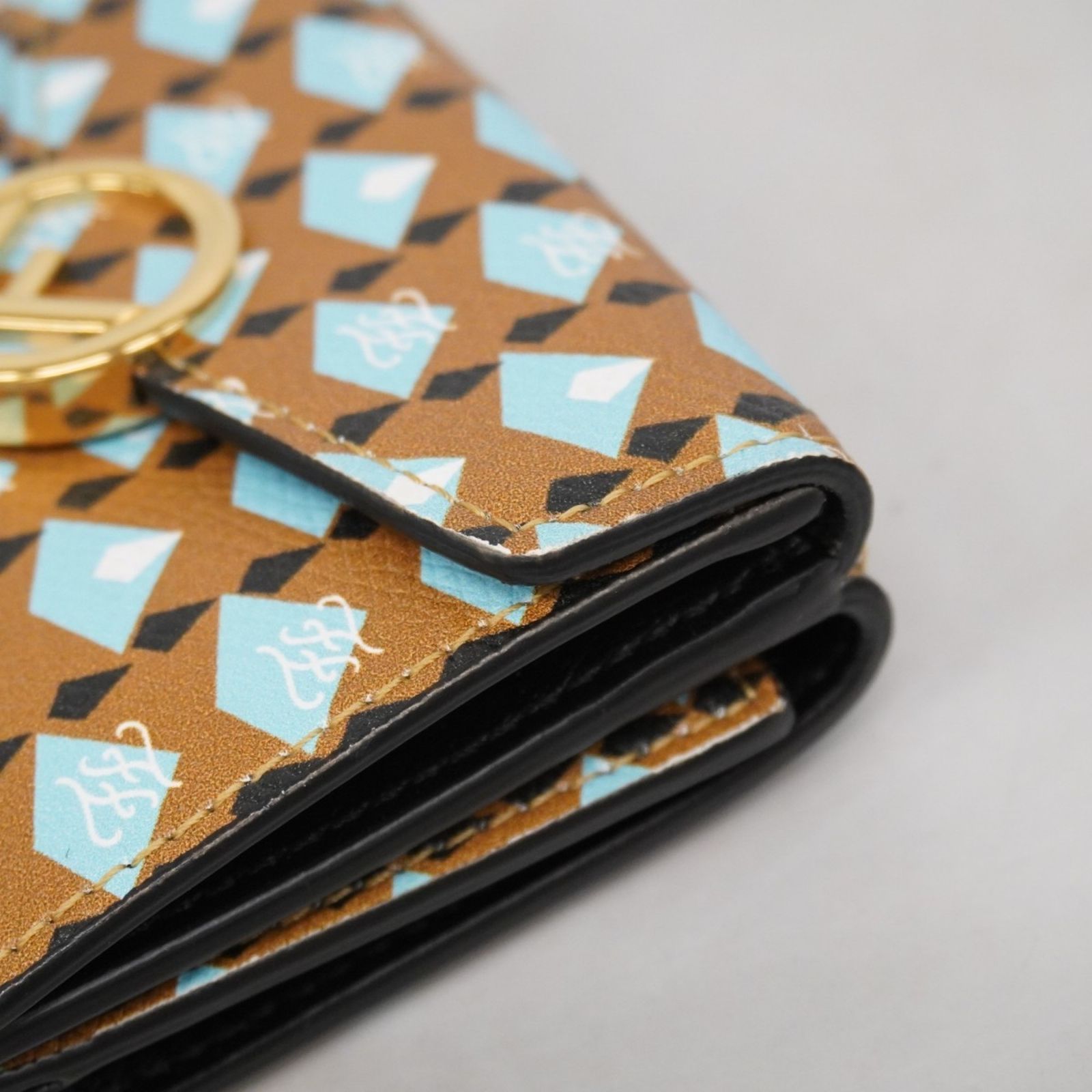  フェンディ Fendi 三つ折り財布 エフ イズ レザー ブラウン ブルー レディース 三つ折り財布 折り財布