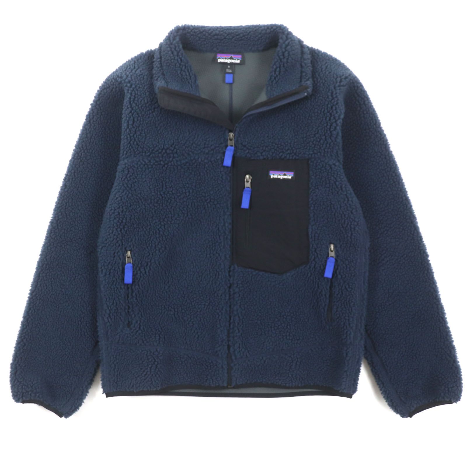 極美品▼patagonia パタゴニア RN51884 クラシックレトロ ロゴワッペン付き ジップアップ フリース ジャケット ネイビー S 正規品 メンズ